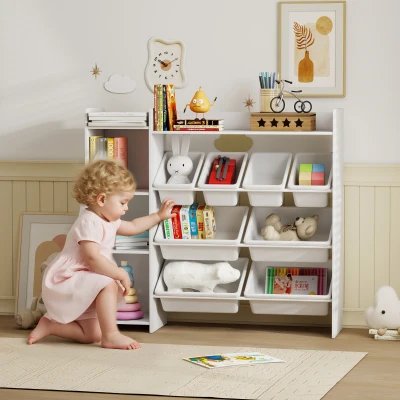 AIYAPLAY Toy Storage Cabinet with 8 Bins, White