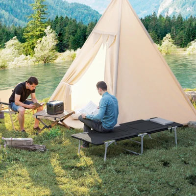 Outsunny Lit de Camping Portable 183x66x33cm Noir Avec Oreiller