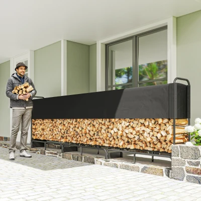 Outsunny Range Bûches Extérieur 389cm 300kg Noir Imperméable