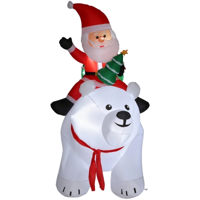 Outsunny Babbo Natale gonfiabile su orso polare 180x100x200cm Bianco