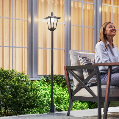Outsunny Lampadaires Solaires LED IP44 Noir 129cm