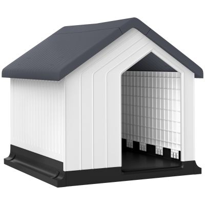 PawHut Caseta para Perros Pequeños y Mini de Exterior Impermeable de Plástico con Ventana, 62x61x60 cm, Gris