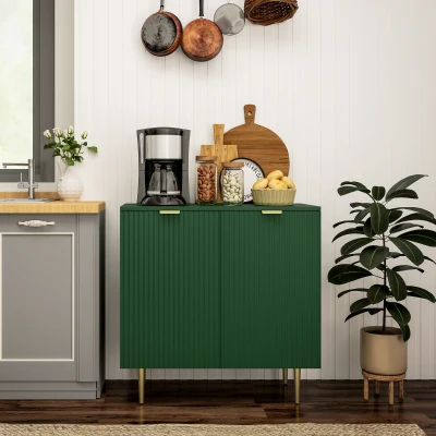 HOMCOM Buffet Cuisine Vert Olive 2 Portes Pieds Métalliques