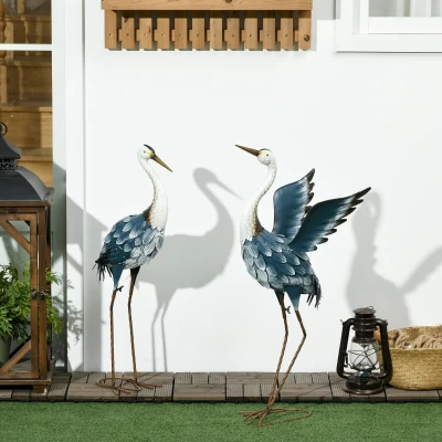 Outsunny 2 Statues Héron Acier 74/70cm Jardin Extérieur Multicolore