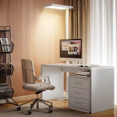 HOMCOM Lámpara de pie para salón LED regulable espectro completo para cuidado ocular mando a distancia 60 x 32 x 196 cm blanco