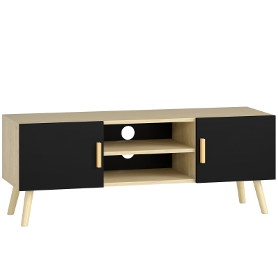 HOMCOM Mueble TV mueble televisión de madera banco TV para pantallas de hasta 127 cm con estantes, 2 armarios y pasacables, roble