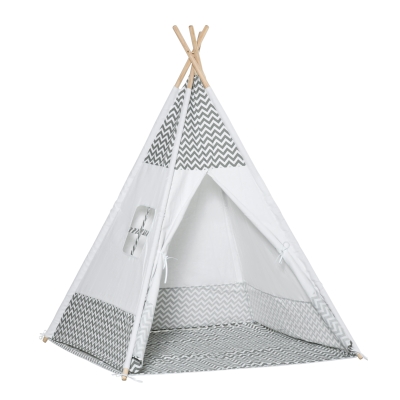 HOMCOM Tienda de Campaña para Niños de +3 Años Tipi Infantil de Madera Portátil con Ventana Colchoneta y Bolsa de Transporte para Interiores y Exteriores 120x120x155 cm Gris