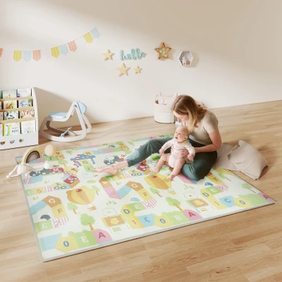 AIYAPLAY Faltbare, wendbare Baby-Spielmatte, dicke Schaumstoff-Bodenmatte, 194 x 176,5 x 1,5 cm, mehrfarbig