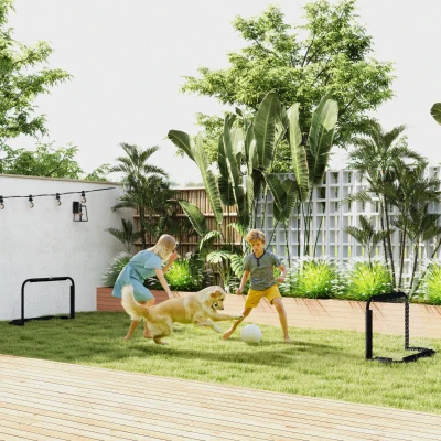 HOMCOM Mini Porterías de Fútbol Plegables Set de 2 Porterías de Exterior para Niños y Adultos 90x36x60 cm Negro