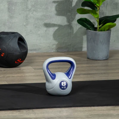 SPORTNOW Kettlebell 6 kg Peso Russo com Revestimento de PU e Enchimento de Areia para Treino 20x13x22 cm Roxo e Cinza