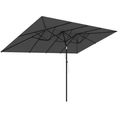 Outsunny Grote parasol, verstelbaar in hoogte en kantelbaar, 150x295x170-214 cm, Grijs