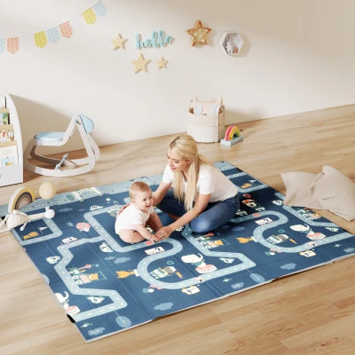 AIYAPLAY Alfombra Bebé Acolchada Plegable Reversible 202x180,5x1 cm Laterales Abatibles Impermeable Multicolor