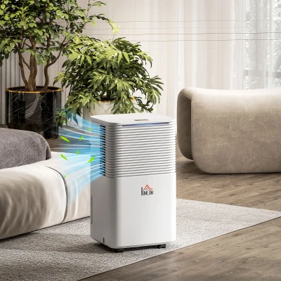 HOMCOM Desumidificador 10L/dia Silencioso com 3 Modos Ecrã LED Temporizador 24H Bloqueio Infantil e Drenagem Contínua Branco