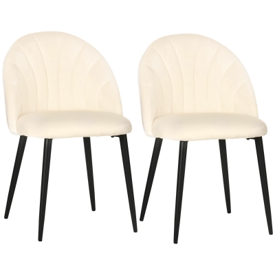 HOMCOM Set van 2 eetkamerstoelen in Scandinavisch design, keukenstoelen, fluweelachtige uitstraling, crème + zwart