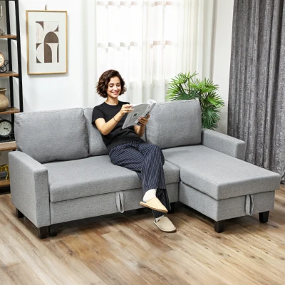 HOMCOM 3-Seater Storage Sofa Bed - Grey