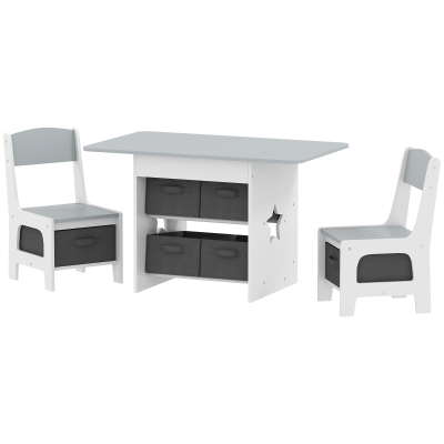 AIYAPLAY Table et 2 Chaises Enfant avec 6 Tiroirs Gris