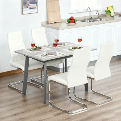 HOMCOM Conjunto de 4 Cadeiras de Sala de Jantar com Assento Acolchoado e Pés de Metal Cadeiras Cantilever Modernas 45x61x98 cm Creme