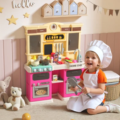 AIYAPLAY Speelkeuken met stromend water, 85-delig accessoireset, elektrische kraan, verlichting, geluiden, voor kinderen van 3-6 jaar