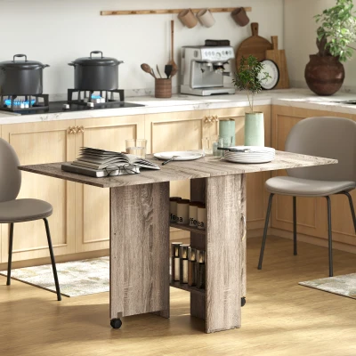 HOMCOM Folding Dining Table Grey with 2-Tier Shelves