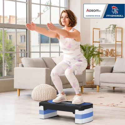 Aosom Stepper Fitness Hauteur Réglable Antidérapant Noir Bleu