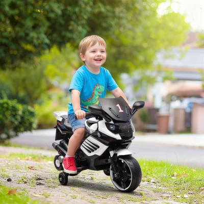 AIYAPLAY Moto Électrique Enfants 6V Blanc avec Phares et Musiques