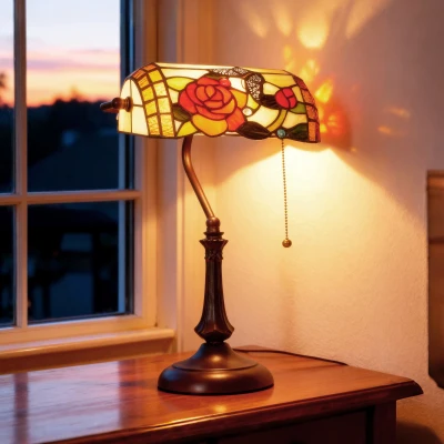 HOMCOM Tiffany-Style Rose Butterfly Table Lamp Multi