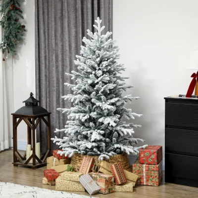 HOMCOM Kunstkerstboom, 150cm kerstboom met sneeuw, 1162 takken, inklapbare metalen standaard
