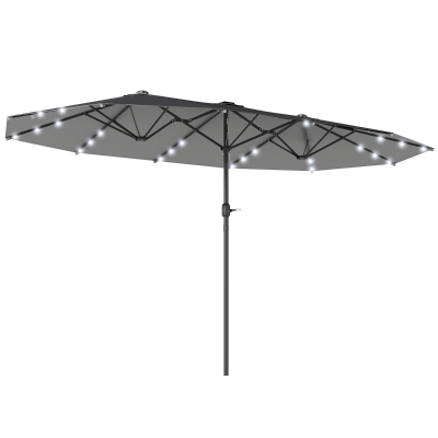 Outsunny 4.4m Double-Sided Garden Parasol Patio Sun Umbrella Shade Outdoor with LED Solar Light, NO BASE INCLUDED, Dark Grey