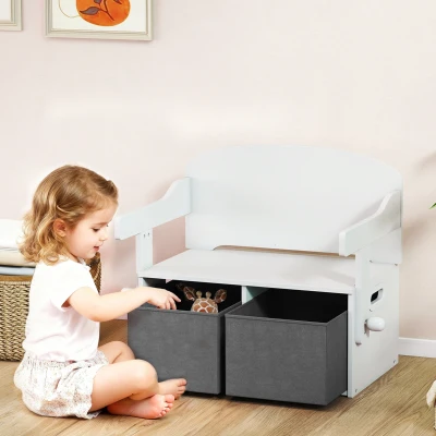 AIYAPLAY Kids Convertible Storage Bench with Bins, White