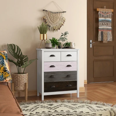 HOMCOM Sideboard, Kommode, 5 Schubladen, lackierte Oberfläche, MDF & Kiefernholz, 70 x 38 x 85 cm, Weiß