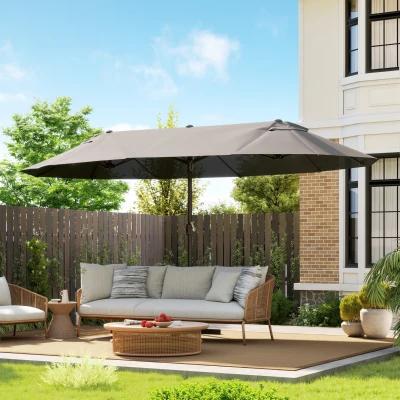 Outsunny Sombrilla Doble para Jardín 455x265x238 cm Parasol Grande con Manivela Manual Resistente al Agua Protección Solar Gris