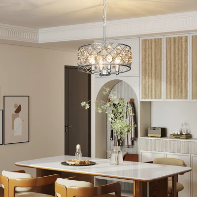 HOMCOM Crystallite Four-Bulb Chandelier Silver