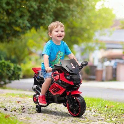 AIYAPLAY Moto Eléctrica para Niños 6V con Ruedas de Apoyo Música Faro para Niños de 18-36 Mesas Rojo
