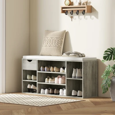 HOMCOM Shoe Storage Bench with Cushion Grey