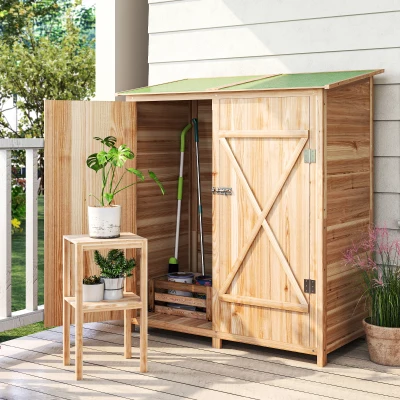 Outsunny Fir Wood Garden Shed Asphalt Roof Natural 140x75