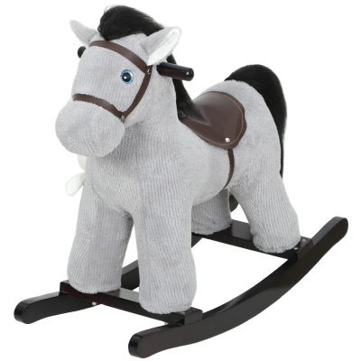 AIYAPLAY Rocking Horse with Sounds for Children 2-5 Years with Included Plush Animal, Wood and Steel, Gray