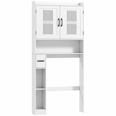 HOMCOM Armário sobre Sanita com Prateleira Ajustável 2 Portas Suporte para Papel Higiênico Armário para Máquina de Lavar 80x19,5x170 cm Branco