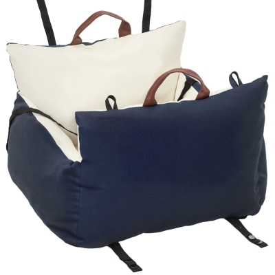 PawHut Asiento de Coche para Perros Pequeños con Correa de Seguridad, Desenfundable y Lavable, Azul