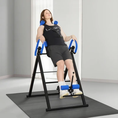HOMCOM Mesa de Inversão Dobrável com Cinto de Segurança Altura Regulável para Utilizadores de 1,30 a 1,90 m 79x114x153 cm Preto e Azul