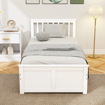 HOMCOM 3ft Single Wooden Bed Frame - White