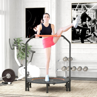 HOMCOM Trampoline pliable Ø114 cm avec poignée réglable Cadre en acier pour entraînement des jambes et du corps Orange et Noir