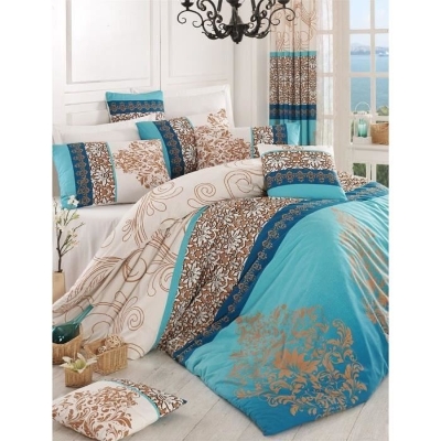 Parure de lit - 1 housse de couette 220 x 240 cm + 2 taies d'oreiller 60 x 60 cm - 100% coton renforcé - Turquoise