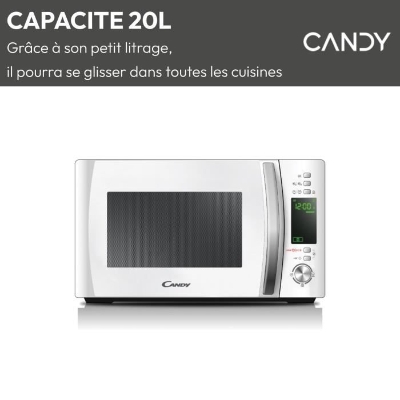 Micro-ondes Candy Timeless CMXW20DW 700W 20L Digital Blanc - Fonction Décongélation - 5 Niveaux de Puissance - 10 Menus Auto