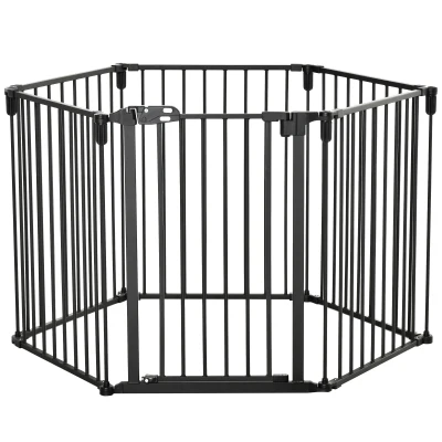 PawHut Parque para Cães de 6 Painéis Dobrável com Porta 362,5×76 cm Preto