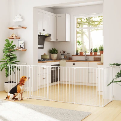 PawHut Parque para Cães Dobrável com 6 Painéis Porta com Fecho Duplo Barreira de Segurança para Escada Corredor Branco