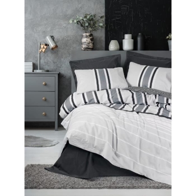 Parure de lit - 1 housse de couette 220 x 240 cm + 2 taies d'oreiller 60 x 60 cm - 100% coton renforcé - Anthracite