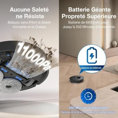 ECOVACS T30S Pro Omni Aspirateur Robot Laveur avec Station - 11000Pa - Brosse ZeroTangle - Nettoyage des serpillieres a l'eau Chaude