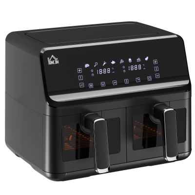 HOMCOM 8L Family Size Air Fryer Oven with Dual Baskets, Digital Air Fryer with 8 Presets, Recipe Cookbook, 60-Minute Timer for Oil Free & Low Fat Healthy Cooking, 2500W, Black