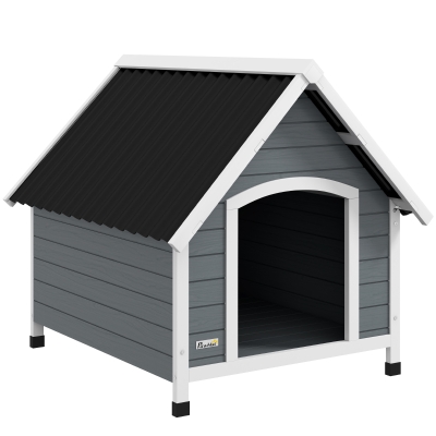 PawHut Casota Elevada em Pinho para Cães com Piso Removível 84x99x87 cm Cinza