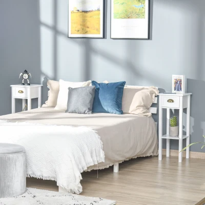 HOMCOM Conjunto 2 Mesas Laterais Gaveta e Prateleira Mdf Branco 30x30x75 cm